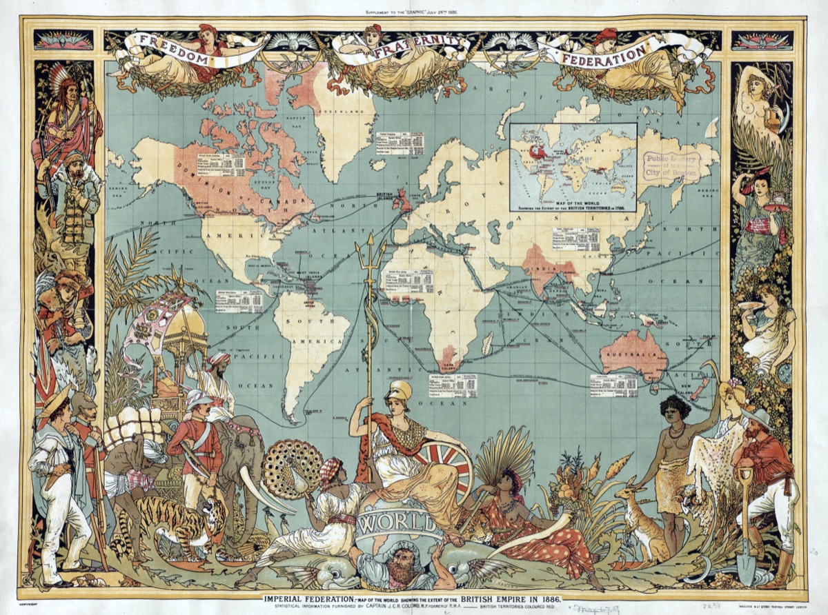1886年の世界地図に描かれた大英帝国の版図
